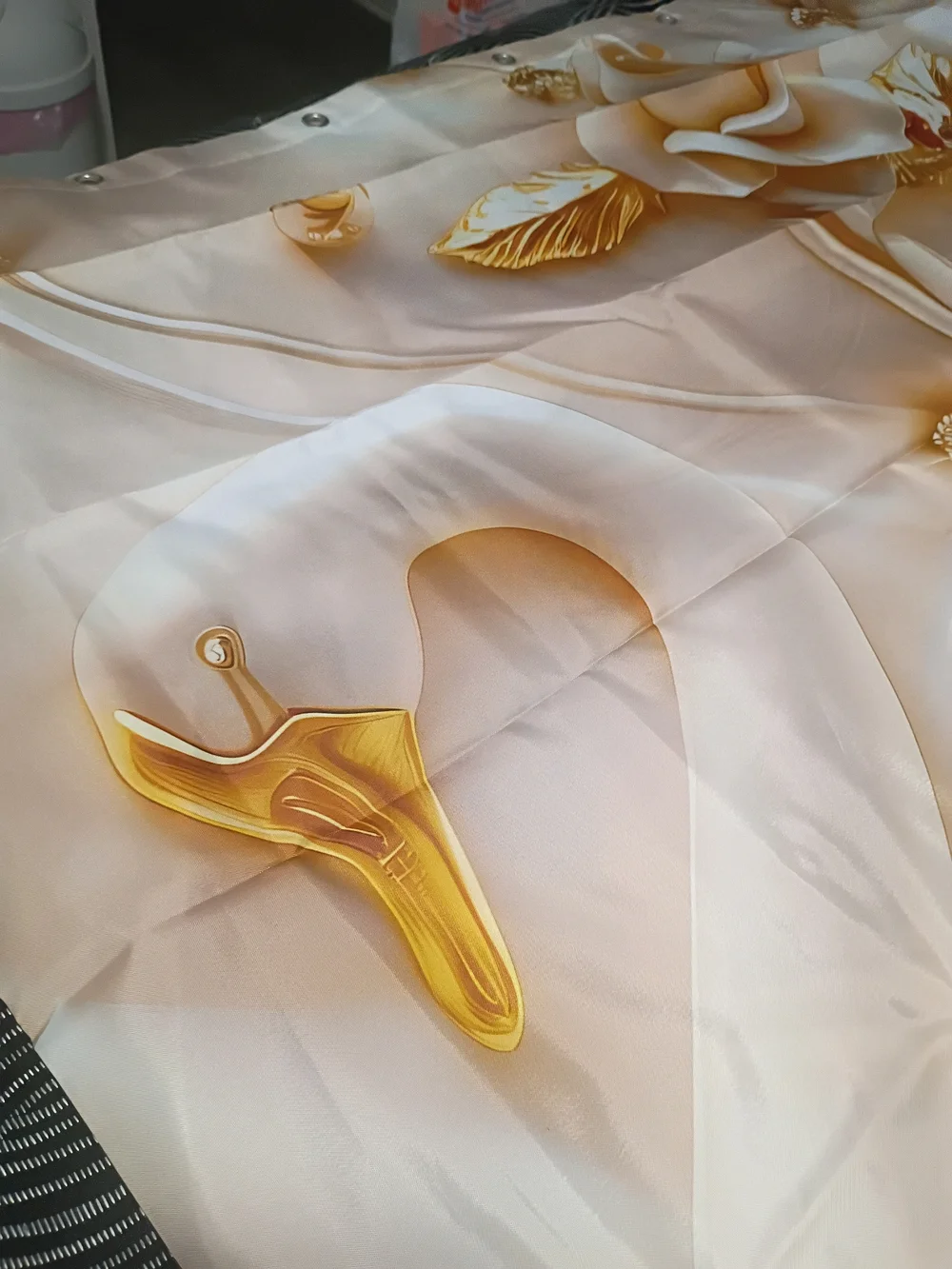 Swans In Love 2D Elegant Ivory & Gold Decor Luxury Shower Curtain